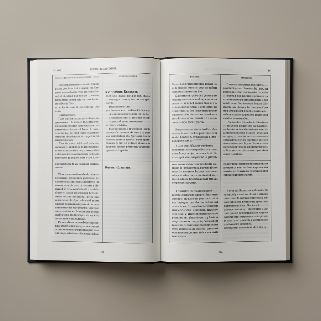 Разворот книги по архитектуре в стиле швейцарского типографского дизайна: строгая двухколоночная сетка, заголовки набраны гарнитурой Helvetica Neue, основной текст — Times New Roman, выровненный по ширине колонки, с точными полями и каплетами в начале абзацев